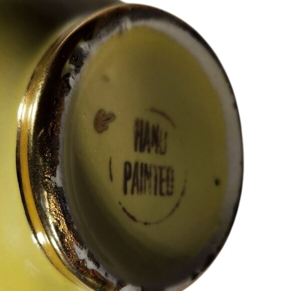 Vtg Vase Yellow Ceramic Gold tone Handles Pinecone cottagecore budvase - Picture 3 of 5